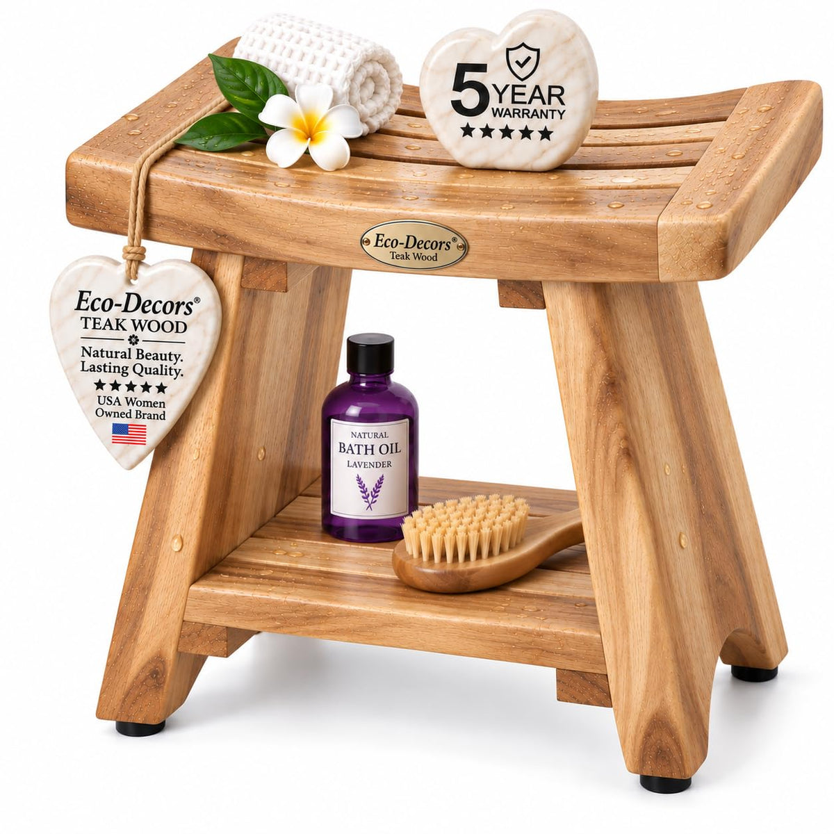 18" Solid Teak Shower Bench with Shelf Q332411