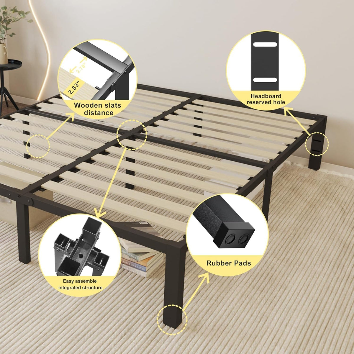 18 inch Queen Size Heavy Duty Platform Bed Frame with Wood Slats C924214