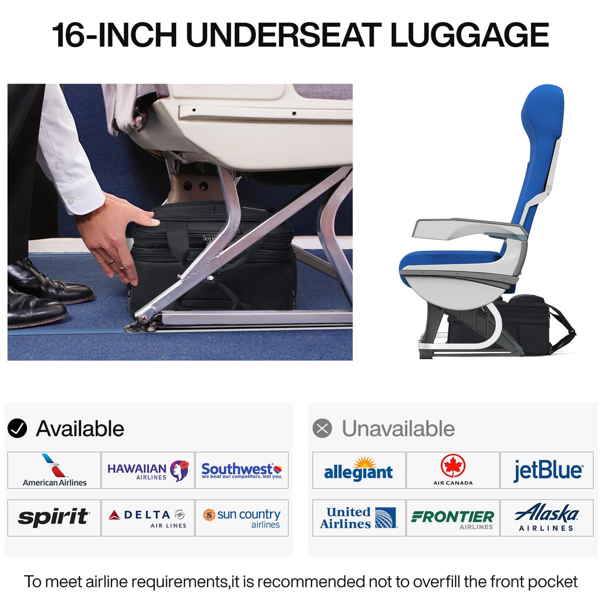 16 Inch Underseat Carry On Luggage with 2 Wheels Q556