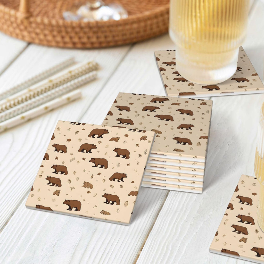 Square Cartoon Bear Ceramic Coasters Set of 6 R636