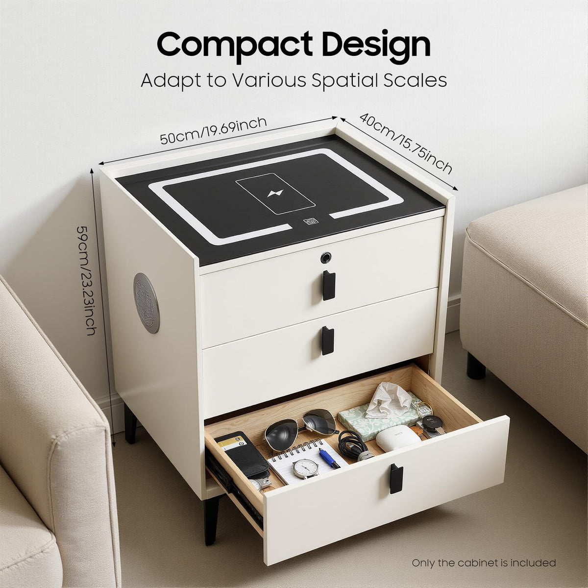 3-Drawer LED Nightstand with Wireless Charging Station N18757