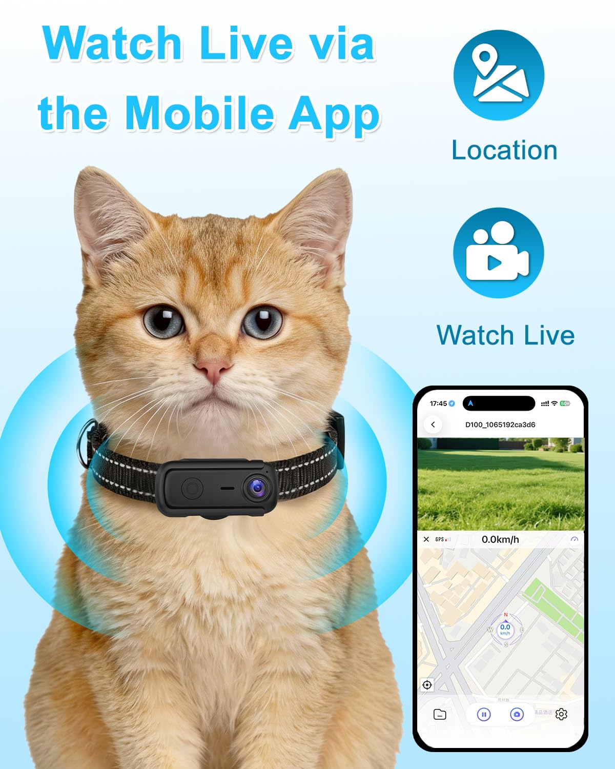 Cat Camera Collar with 1080P HD Video Record, XS-Size Pet POV Cam, 8GB SD Card N79391
