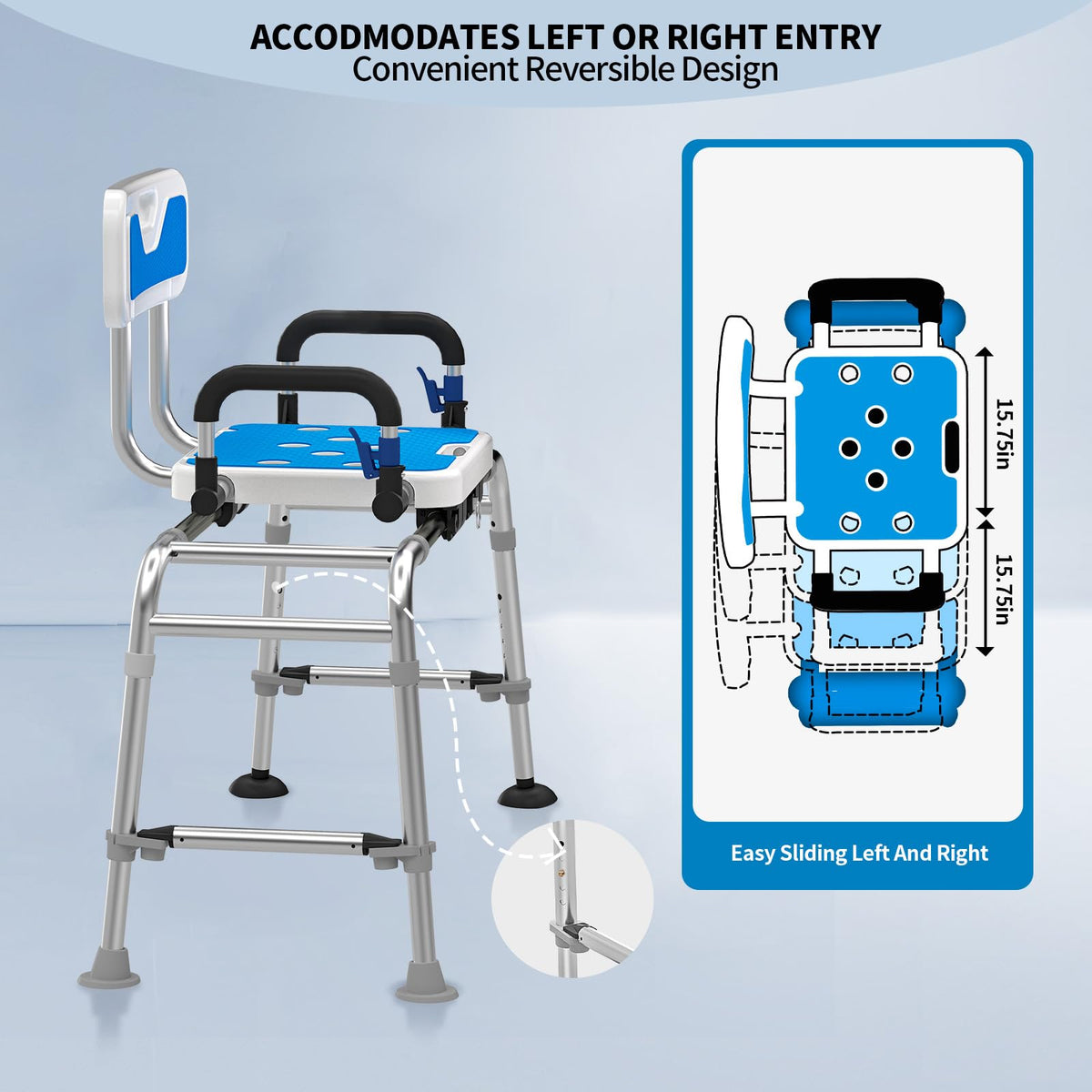 Sliding Shower Chair with Arms and Back, 500lbs Non Slip Aluminum Adjustable Height I499