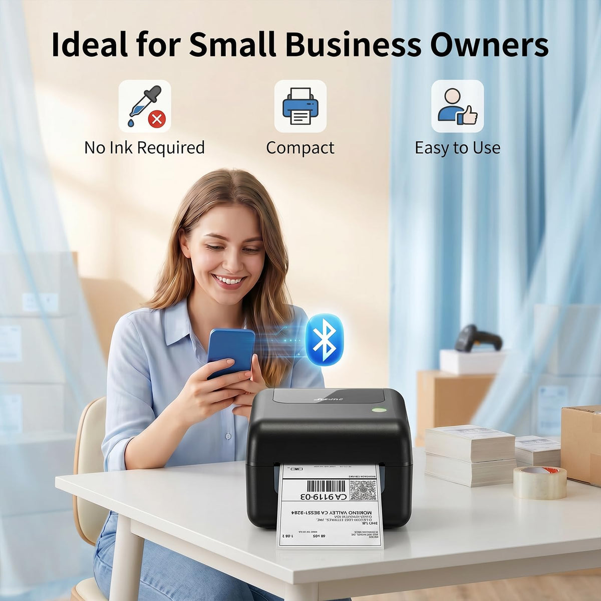 Bluetooth Thermal Shipping Label Printer with Built-in Label Bin, Wireless 4x6, Black H41564