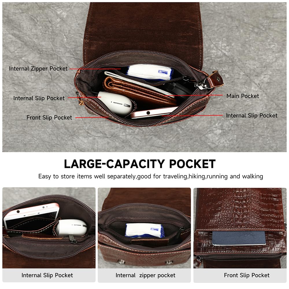 Genuine Leather Crocodile Embossed Mini Messenger Bag W8351