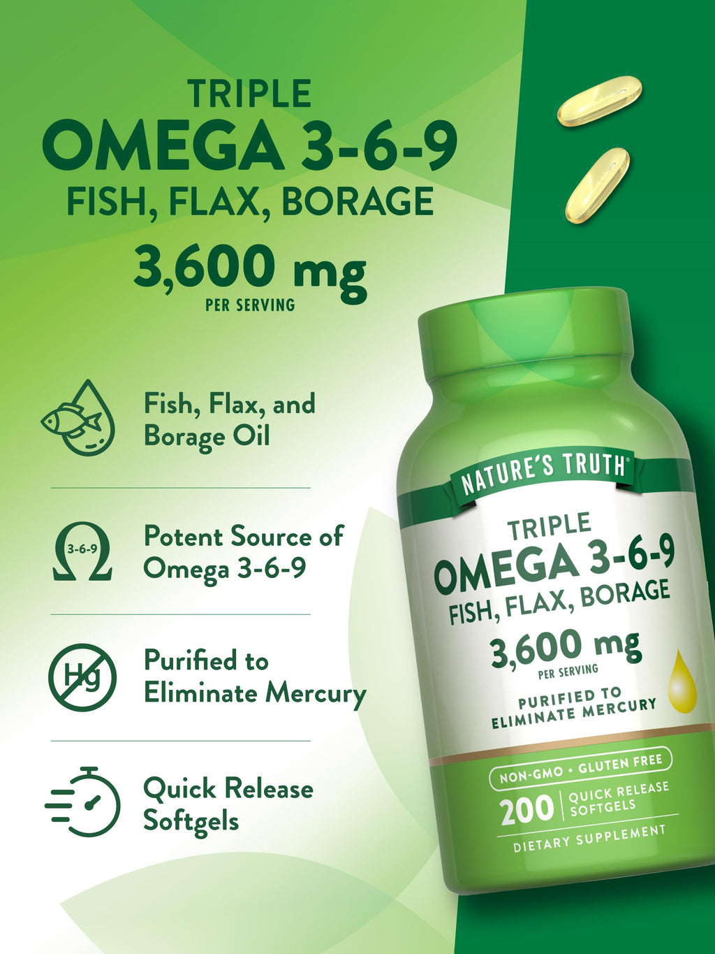 Omega 3 6 9 3600mg 200 Softgels E3163