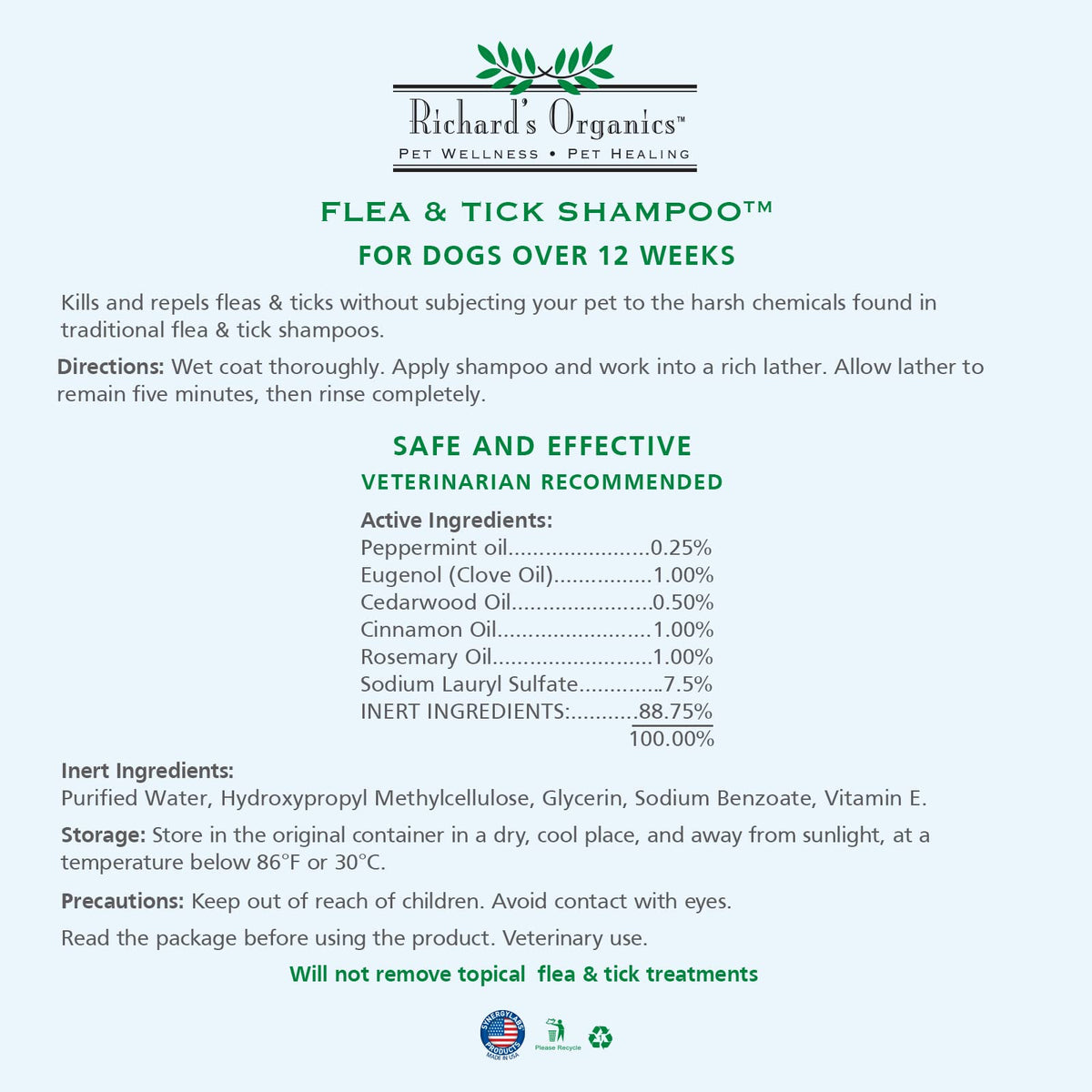 All-Natural Flea and Tick Shampoo for Dogs 12oz I816593