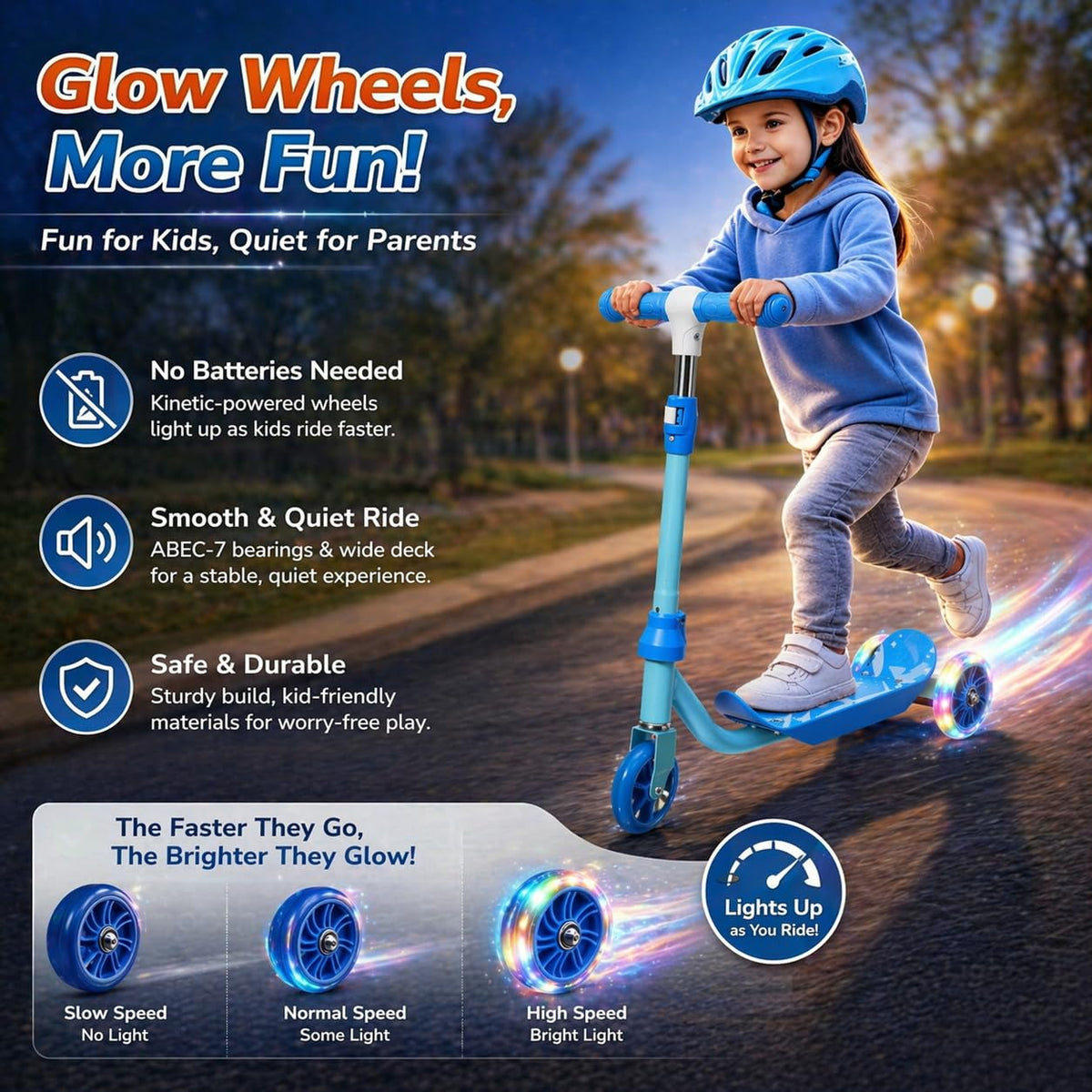 Three Wheel Kids Scooter with Light Up Wheels and Adjustable Handlebar I11288