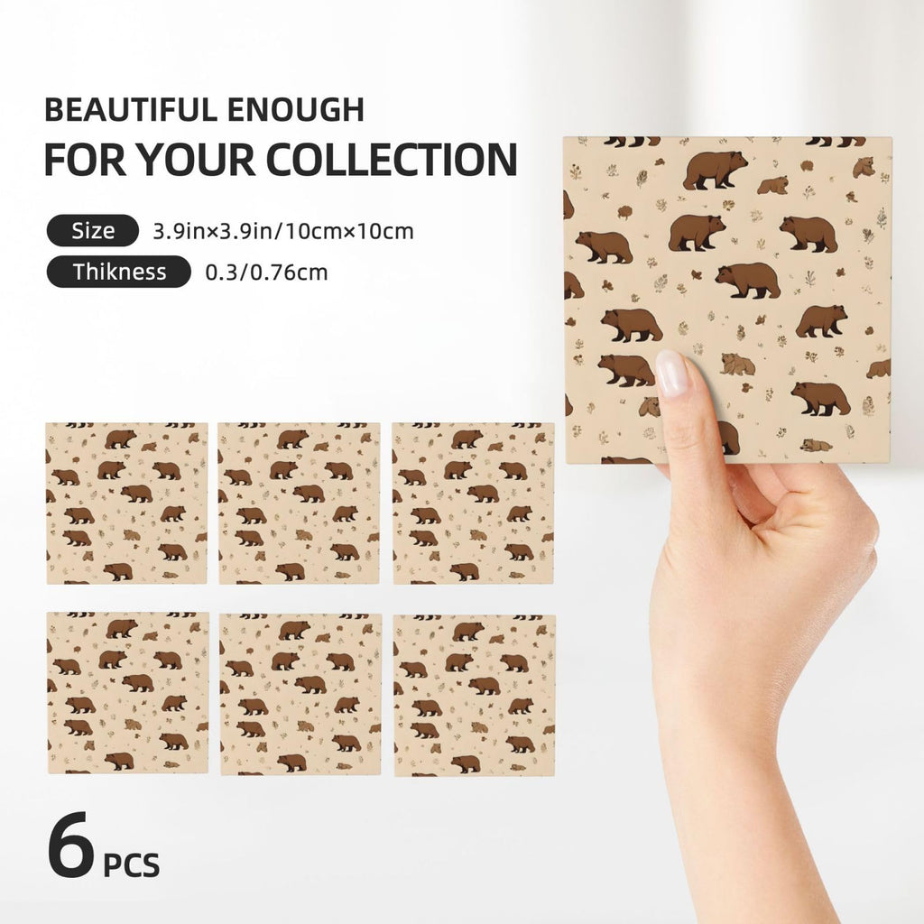 Square Cartoon Bear Ceramic Coasters Set of 6 R636