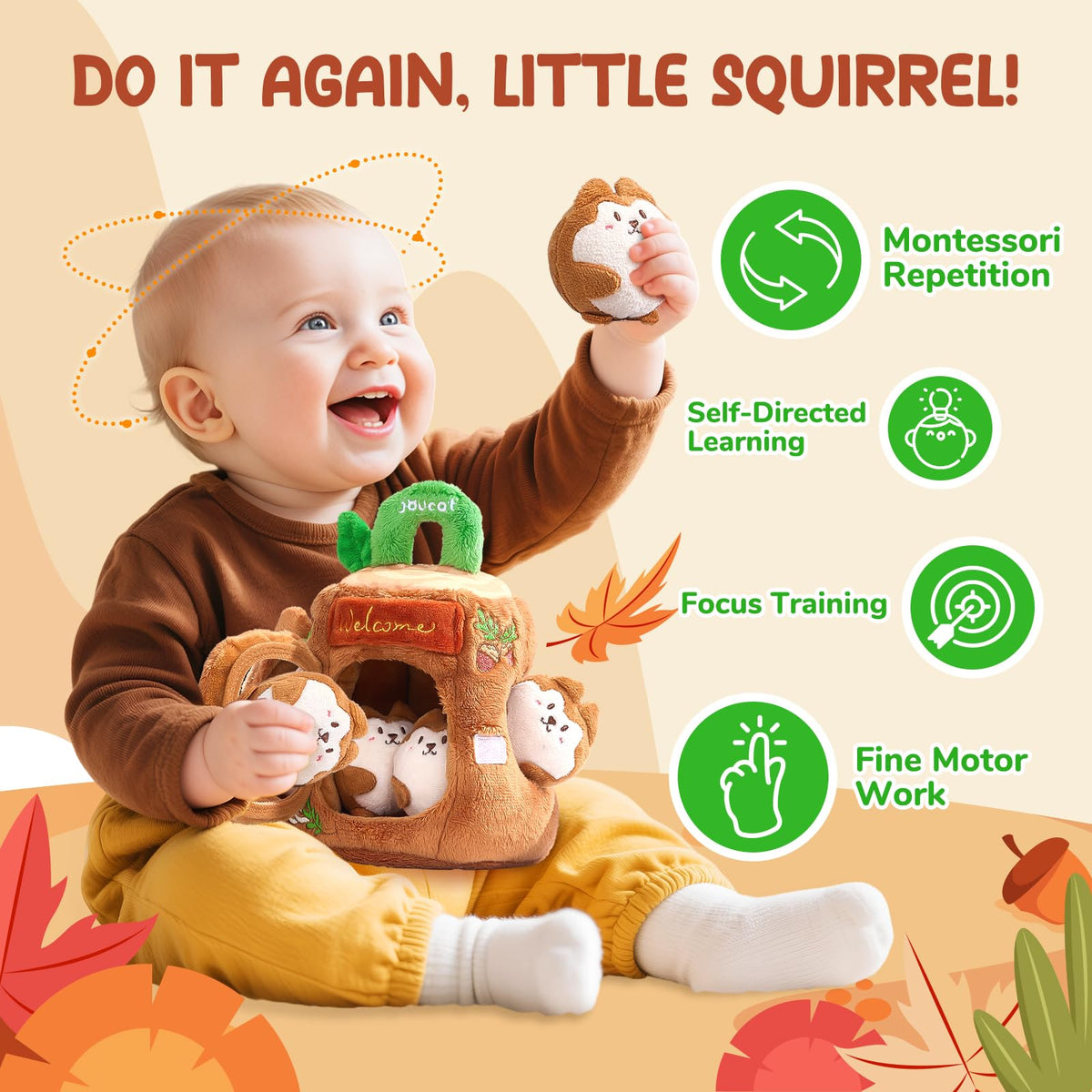 Soft Treehouse 5 Sensory Squirrels Rattle T33264