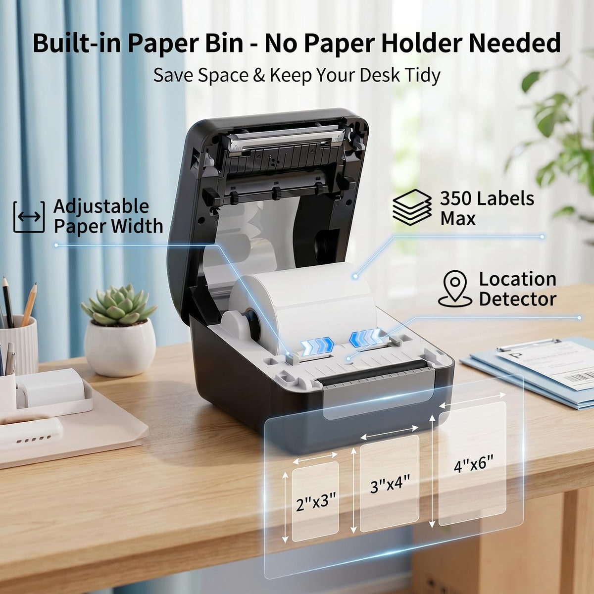 Bluetooth Thermal Shipping Label Printer with Built-in Label Bin, Wireless 4x6, Black H41564