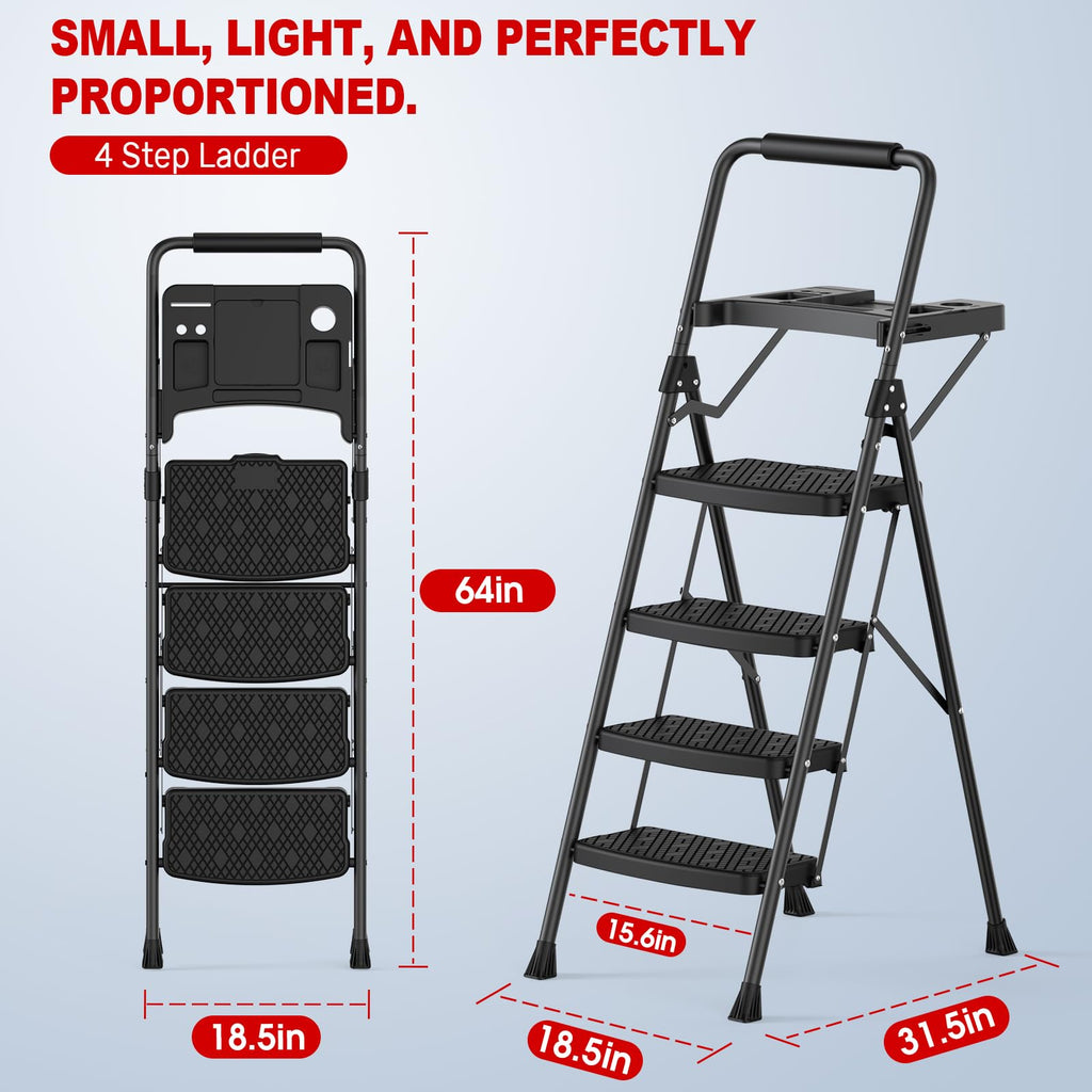 4 Step Steel Ladder with Tool Tray and Handrails U640913