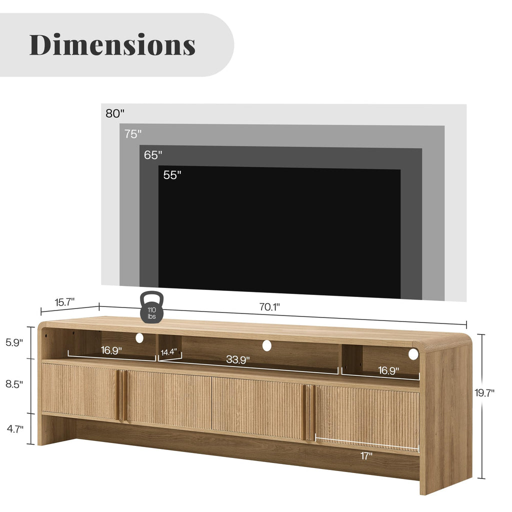 70" Fluted TV Stand with 2 Storage Cabinets C458