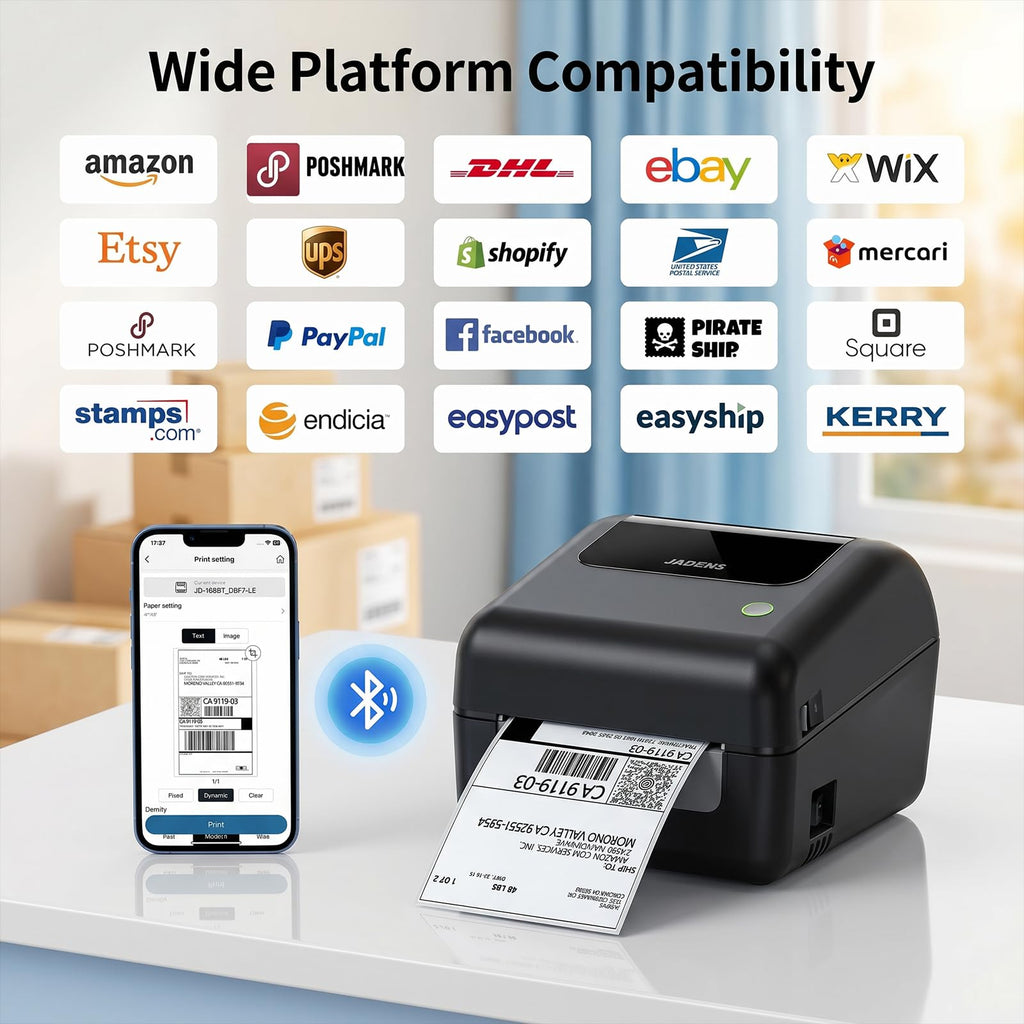 Bluetooth Thermal Shipping Label Printer with Built-in Label Bin, Wireless 4x6, Black H41564