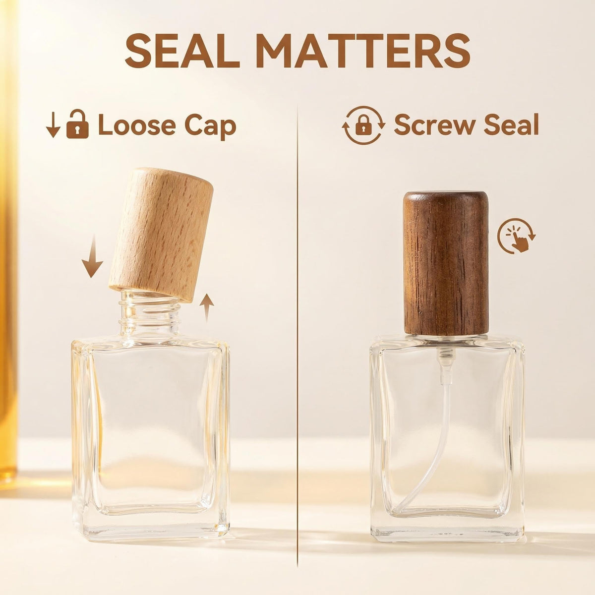 2 Pcs 15ml Clear Mini Glass Perfume Bottle with Wood Lid I369