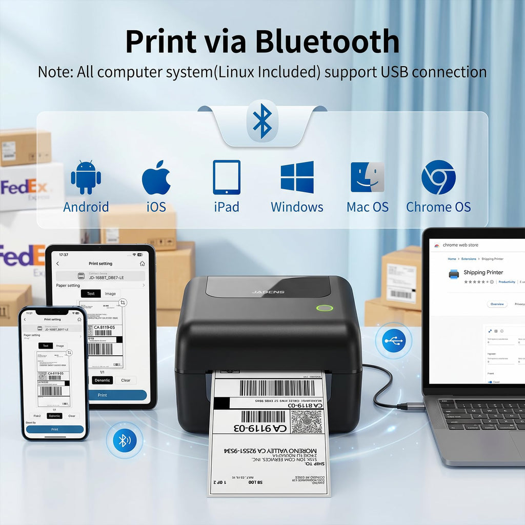 Bluetooth Thermal Shipping Label Printer with Built-in Label Bin, Wireless 4x6, Black H41564