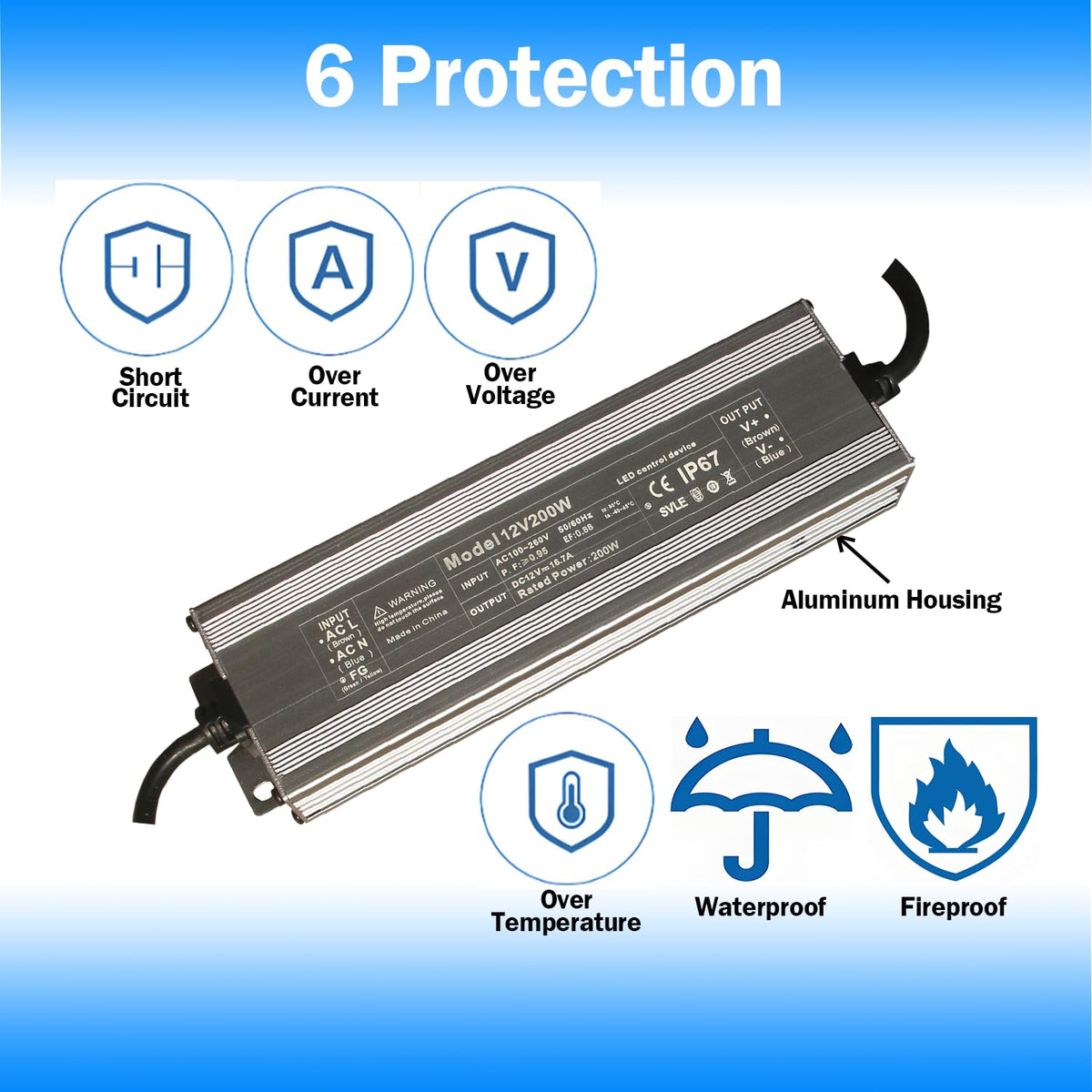 12V 200W IP67 Waterproof LED Transformer B744