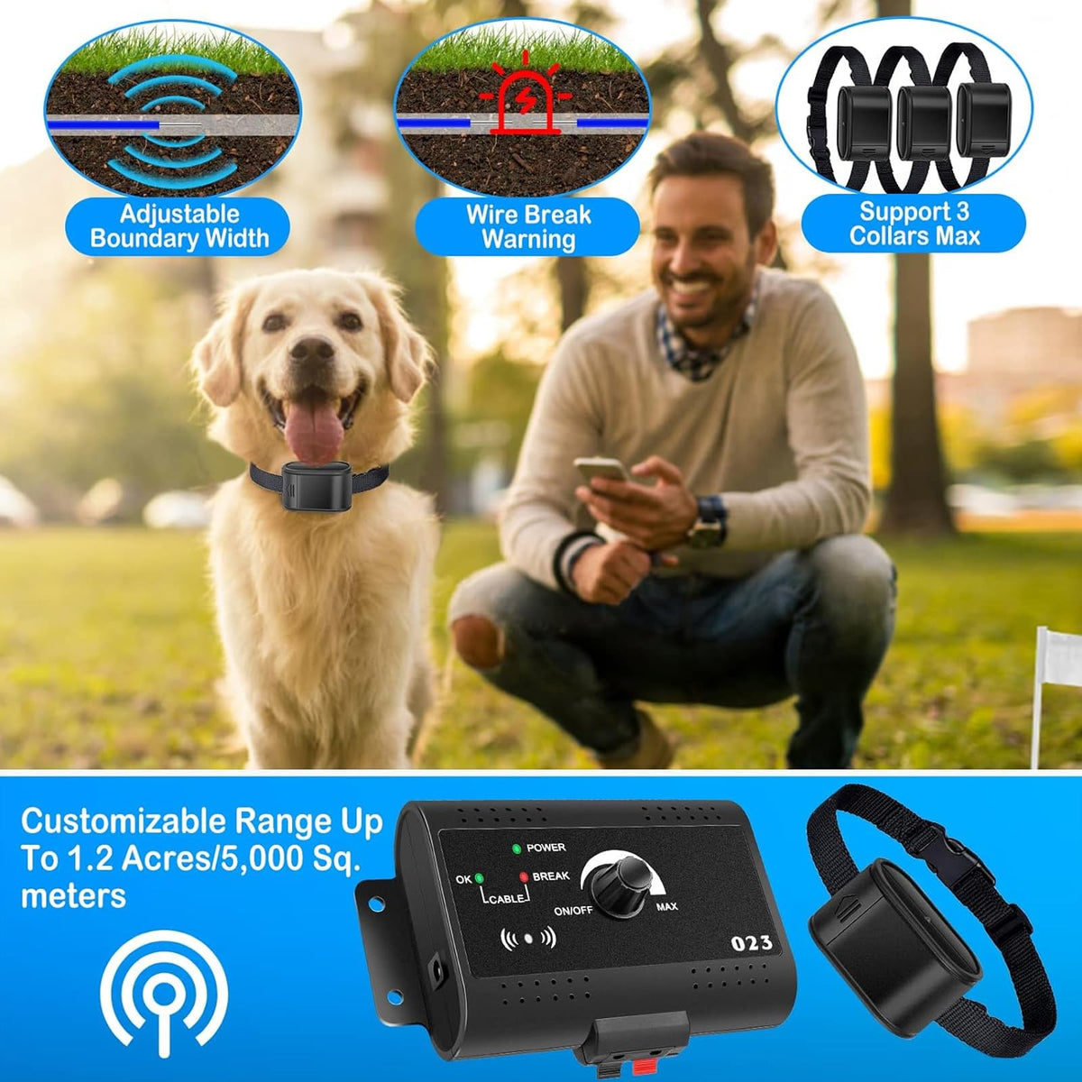 Electric Dog Fence, In-Ground Pet Containment System, Waterproof Training Collar I534293