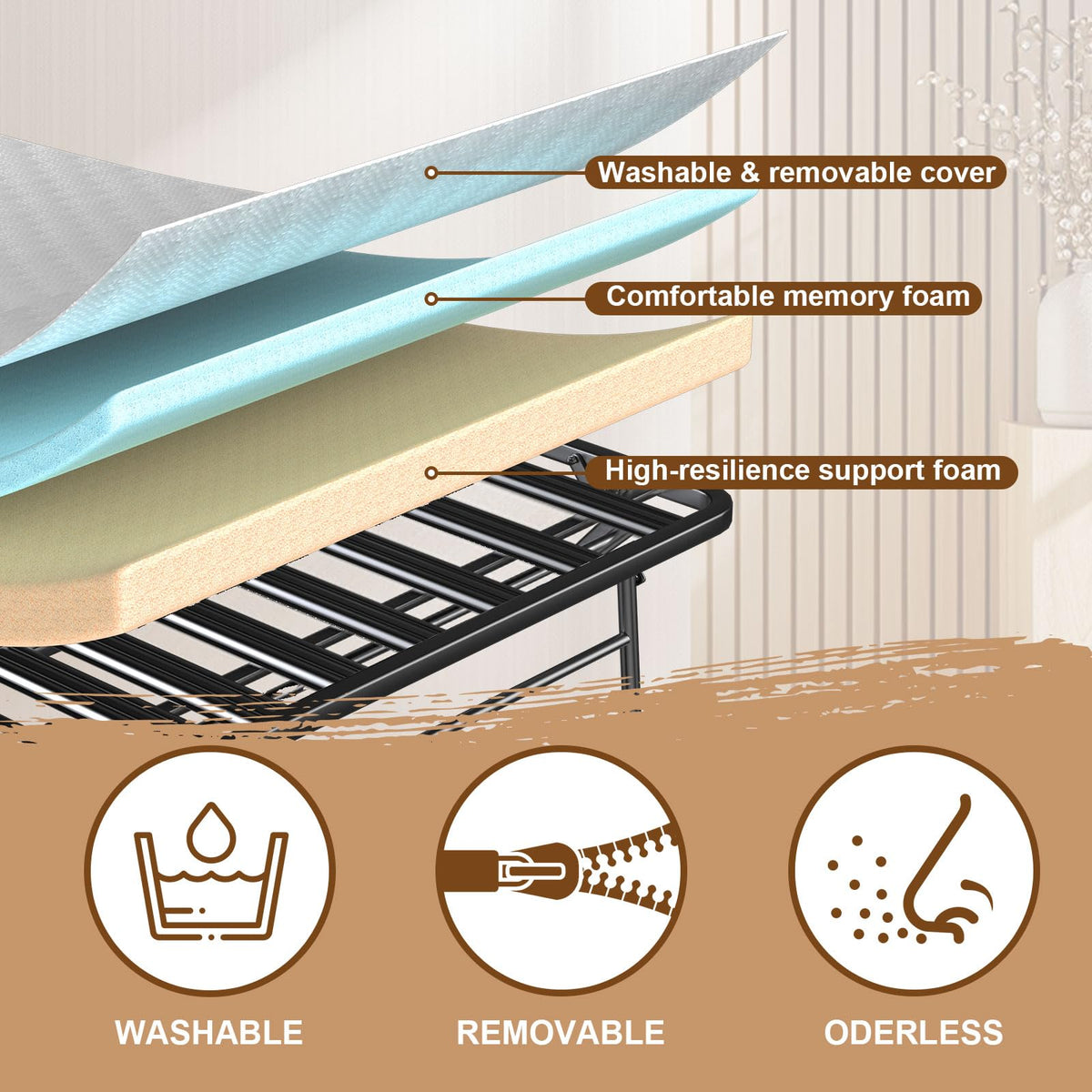Folding Bed with Memory Mattress 75" x 38" Twin U57009