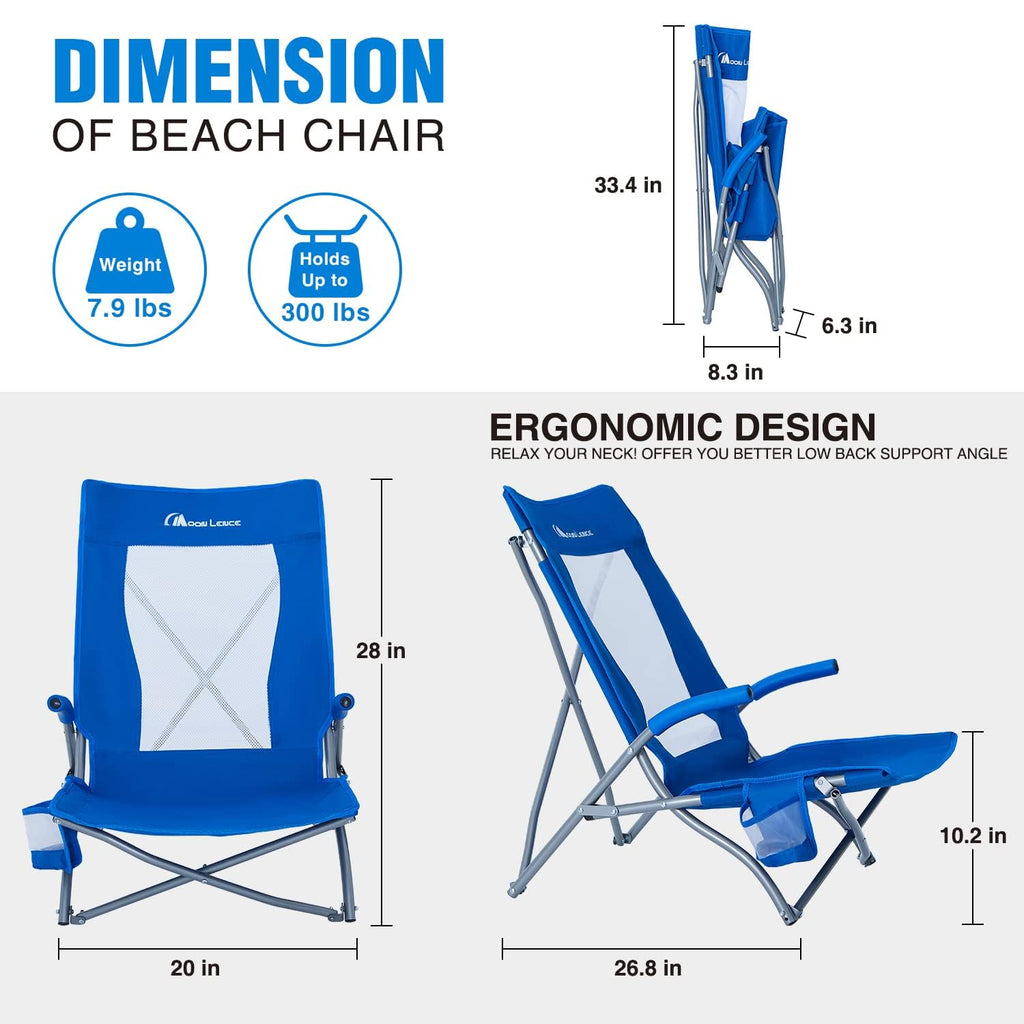 2 Pack Low Beach Lounge Chair with Cup Holder & Carry Bag U427