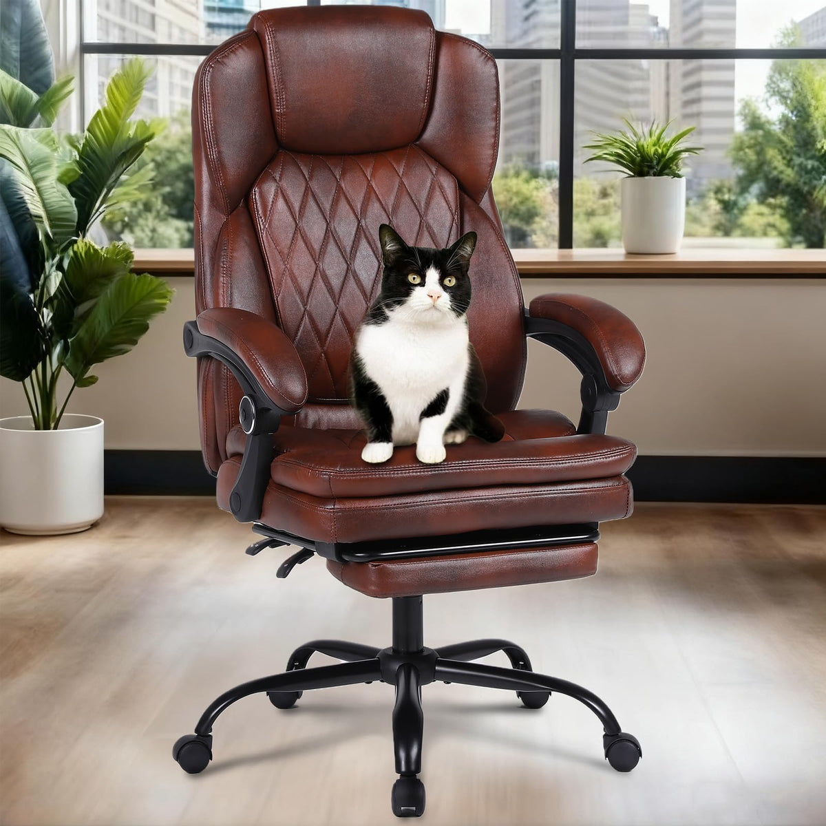 Big and Tall Ergonomic High Back PU Leather Reclining Office Chair with Footrest A48458