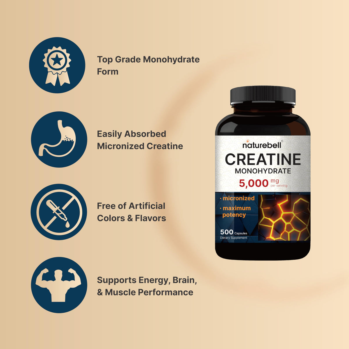 Micronized Unflavored Creatine Monohydrate Capsules 5,000mg 500 Count G73013
