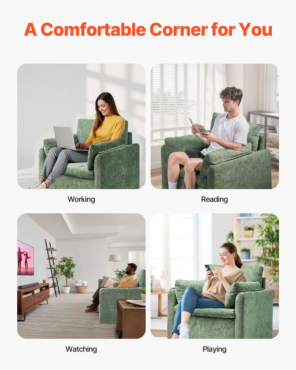 Oversized Green Accent Chair with Padded Arms P693