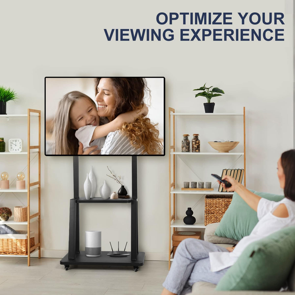 Rolling TV Stand with Wheels for 32-75 Inch Flat Panel Screens with Shelf S9689