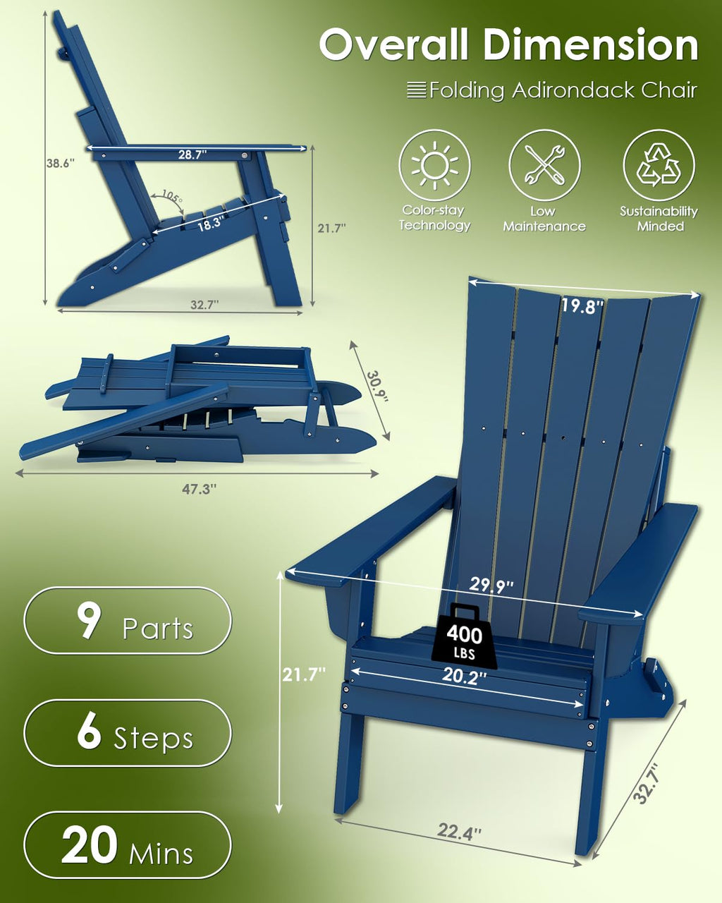 Blue Folding Adirondack Chairs Set of 2 B98470