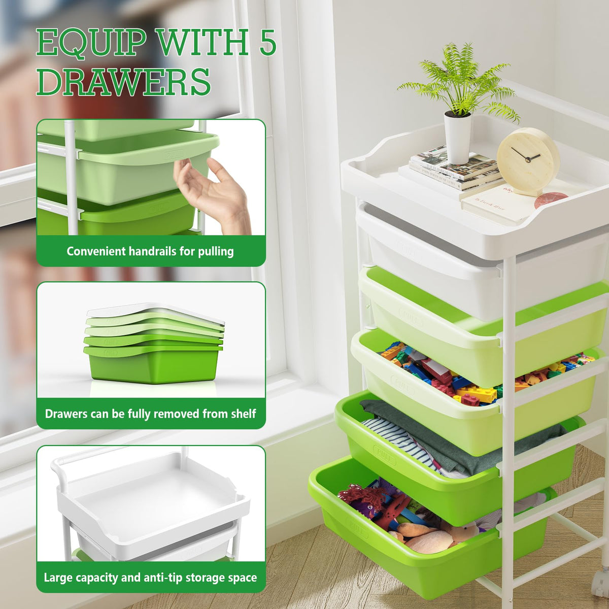 5 Drawers Plastic Rolling Storage Cart with Wheels G673017