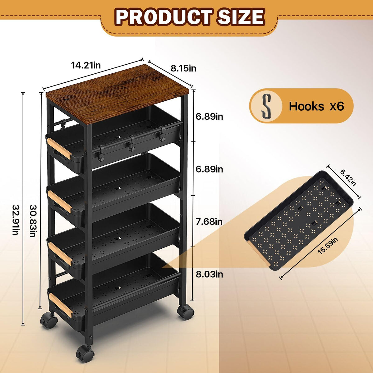 Slim Storage Cart with Wheels X253870