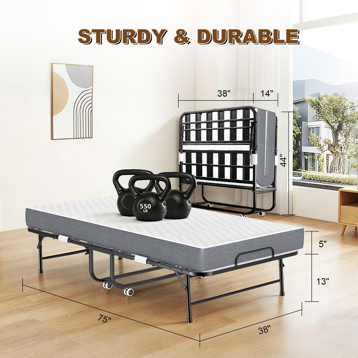 Folding Bed with Memory Mattress 75" x 38" Twin U57009