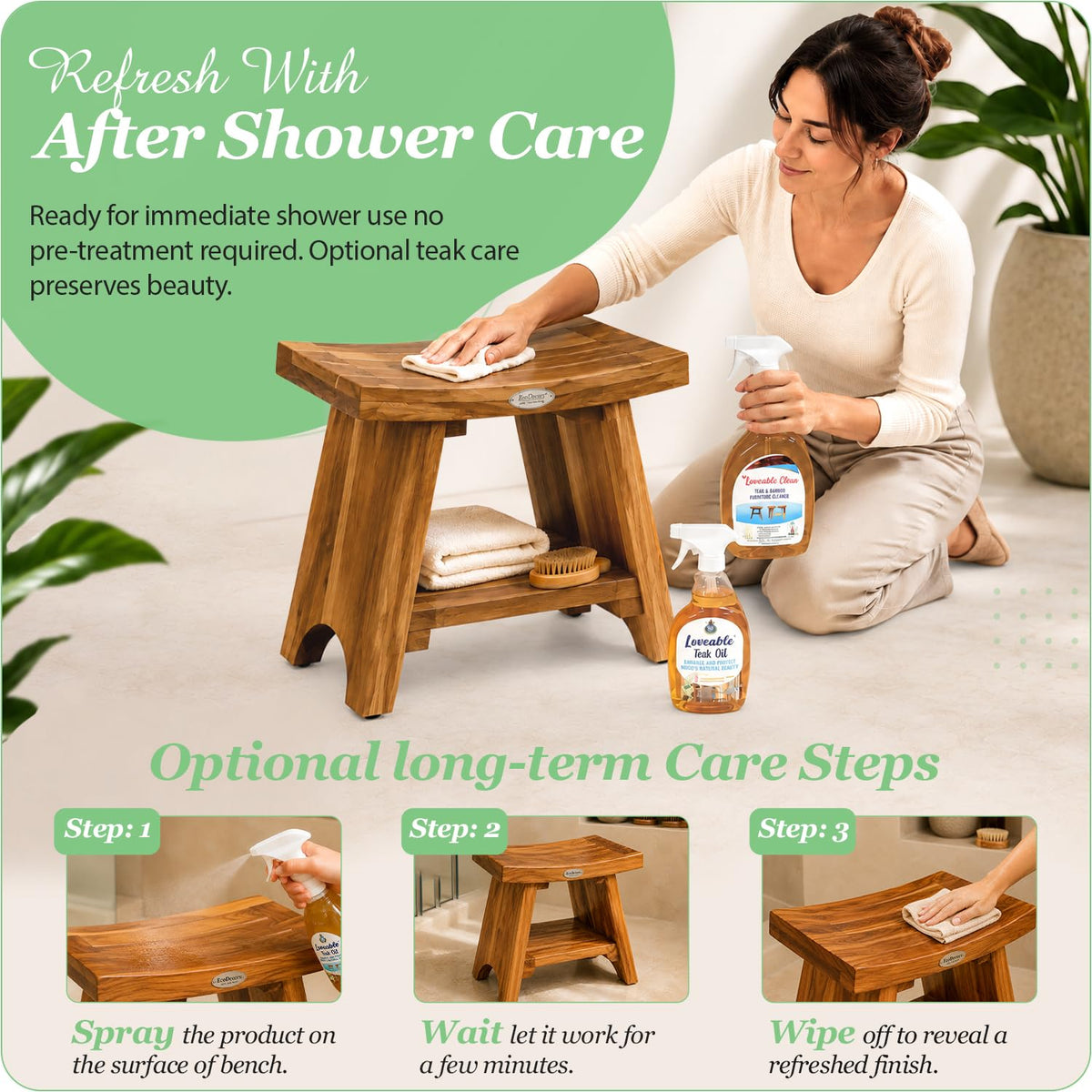 18" Solid Teak Shower Bench with Shelf Q332411