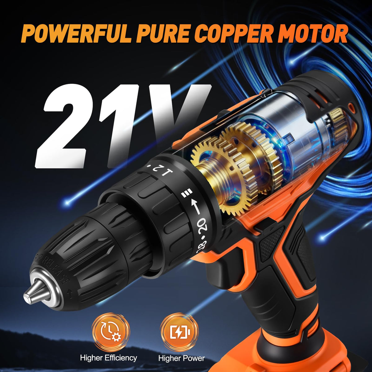 Cordless Drill, 20+1 Torque, 2 Speed, 3/8" Electric Screwdriver with 28pcs Drill Bits Set G9443