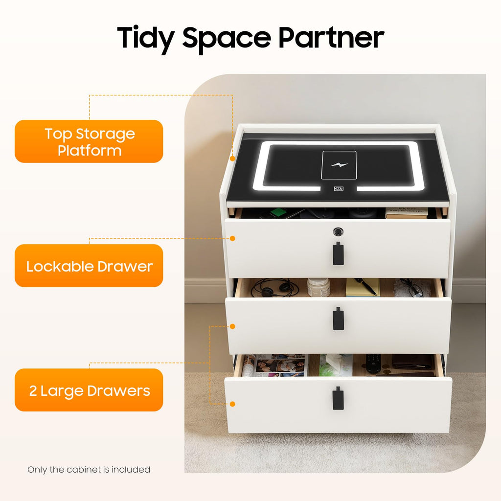 3-Drawer LED Nightstand with Wireless Charging Station N18757
