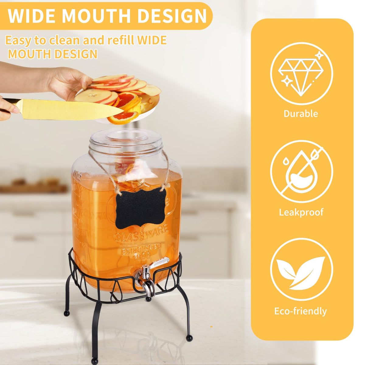 2 Gallon Glass Beverage Dispenser Jar H42067