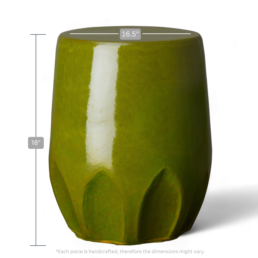 Glossy Glaze Green Round Stoneware Garden Stool F283