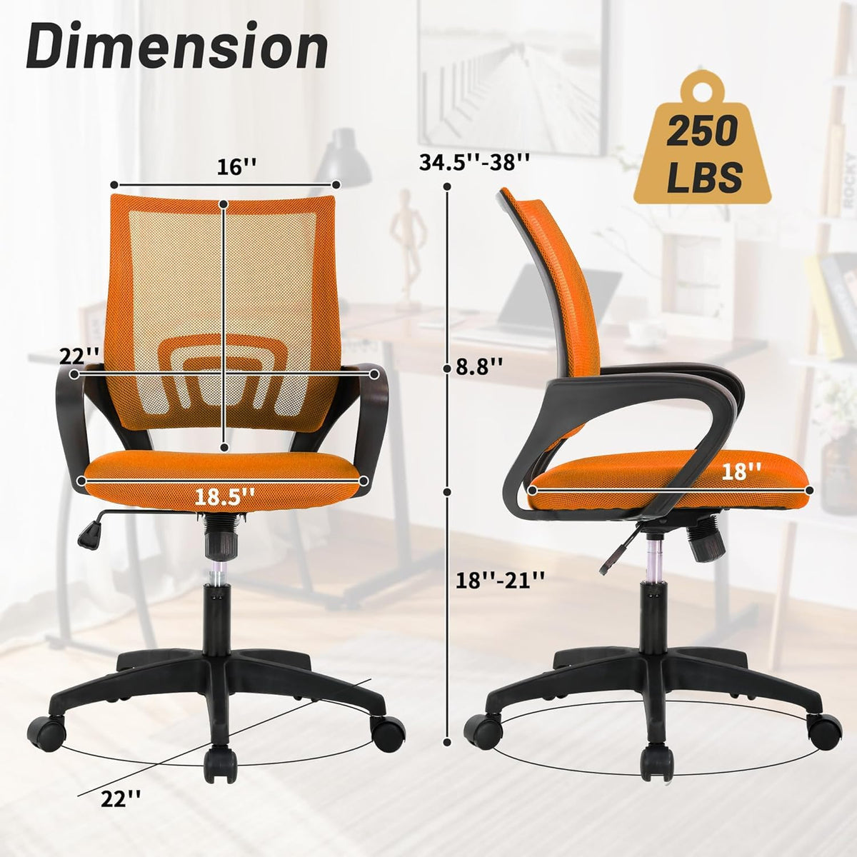 Orange Ergonomic Mesh Office Chair with Lumbar Support Q4186
