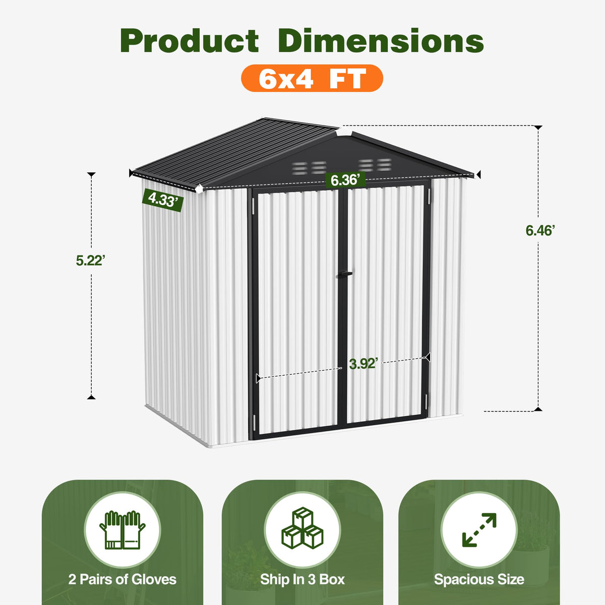 6 x 4 FT Waterproof Metal Outdoor Storage Shed X2973