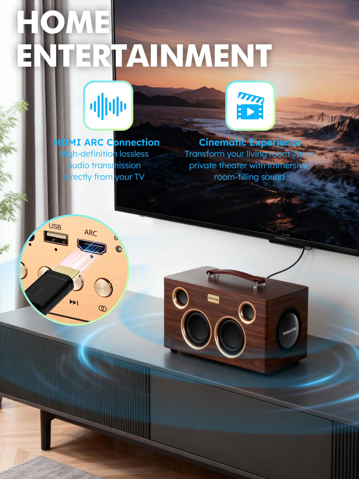 Portable Bluetooth Speaker 240W Peak Power Wooden Audio System H465