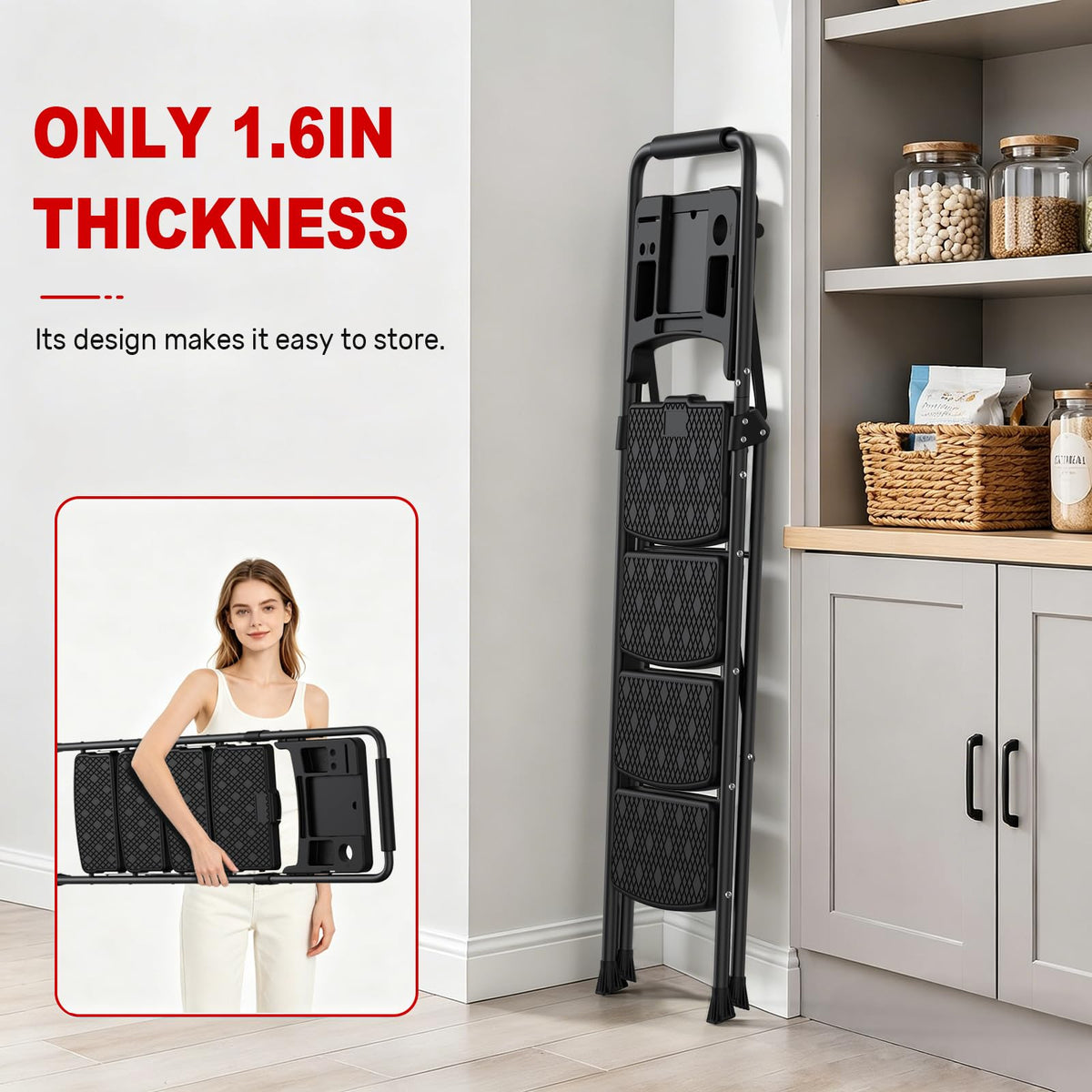 4 Step Steel Ladder with Tool Tray and Handrails U640913