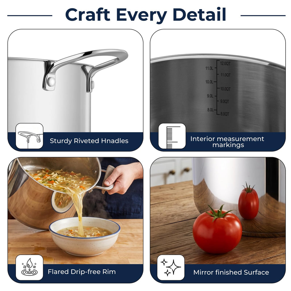 12 Qt Stainless Steel Stock Pot with Lid V95540