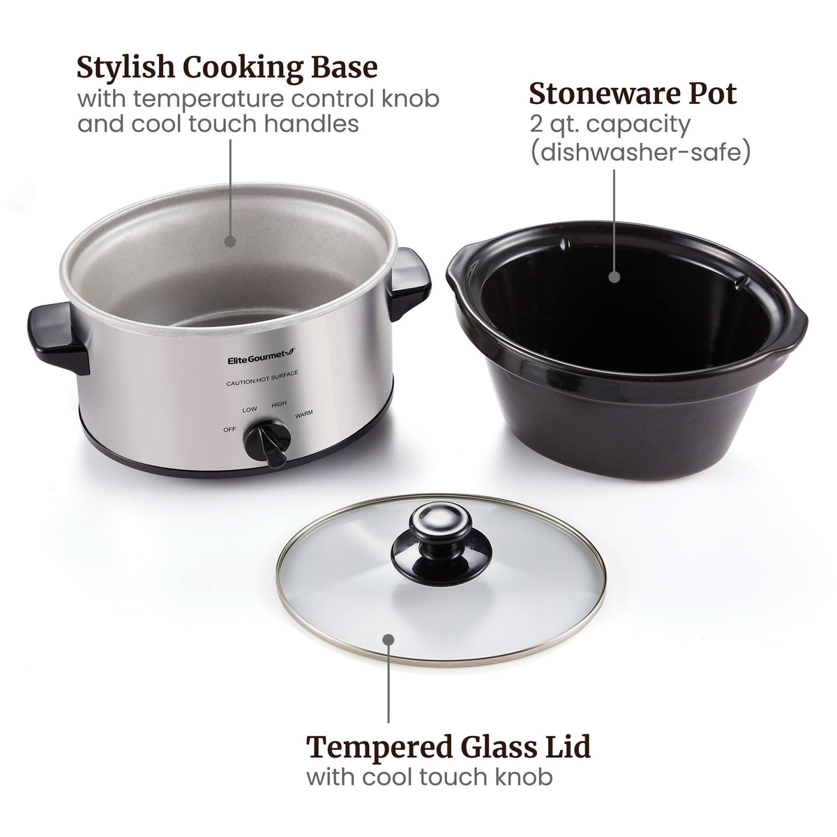 Electric Oval Slow Cooker, 2 Qt, Stainless Steel A2052