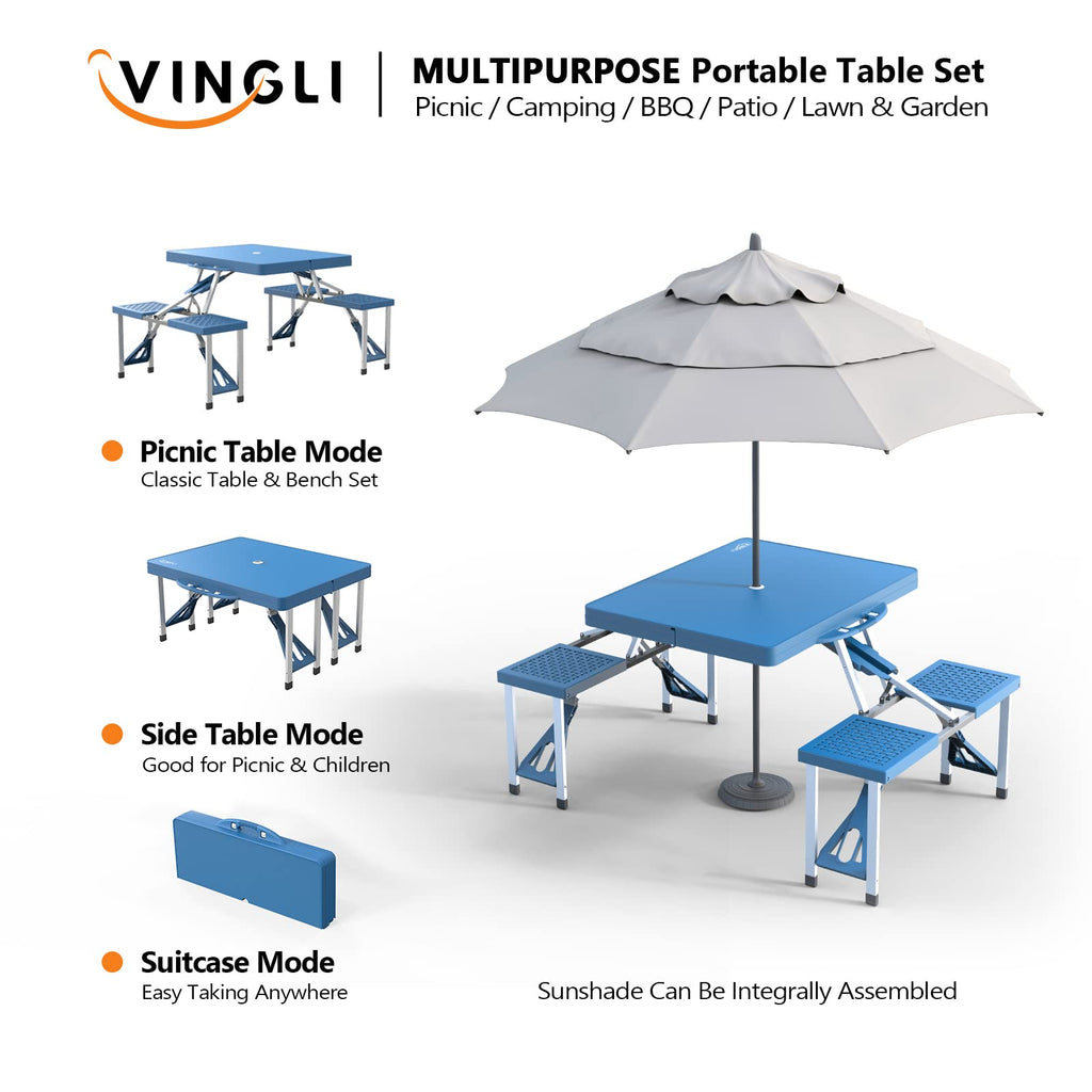 4 Ft Folding Picnic Table Set with 4 Seats W5378