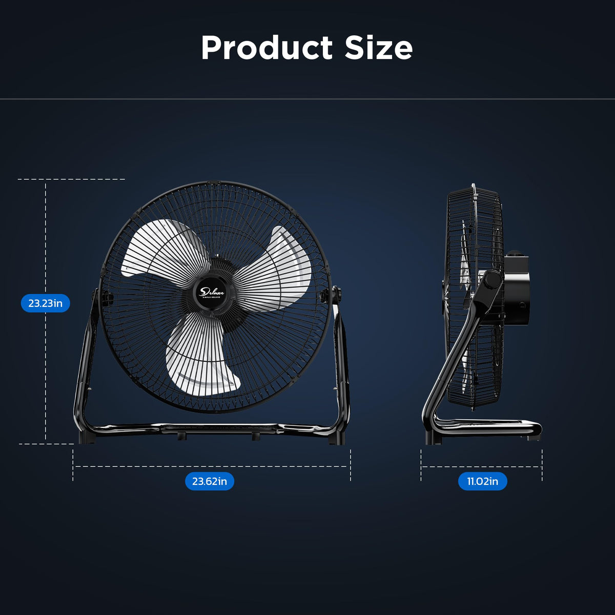 20 Inch 3-Speed High Velocity Metal Industrial Floor Fan, Black S841375