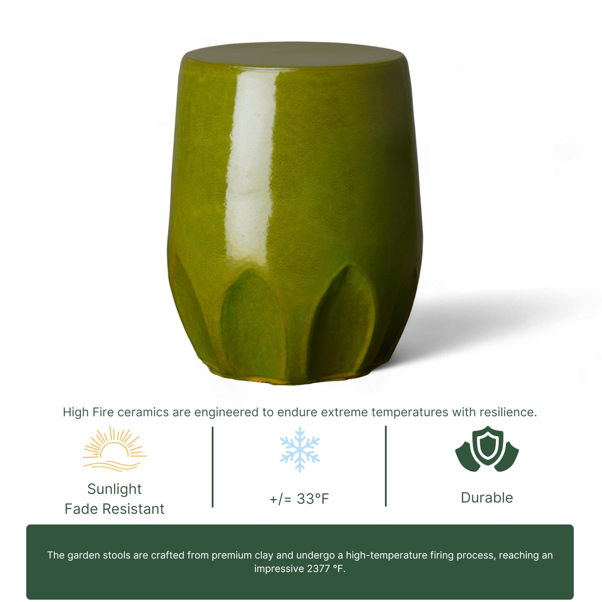 Glossy Glaze Green Round Stoneware Garden Stool F283