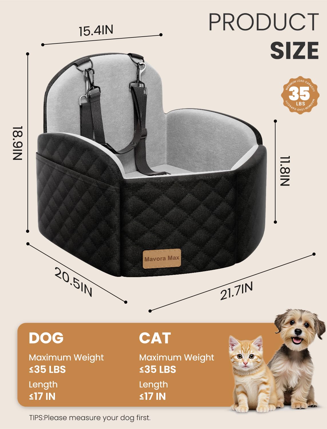 Dog Car Seat for Small/Medium Dogs up to 35lbs, Memory Foam, Grey K730