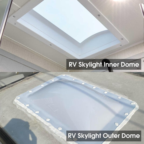 18" x 26" RV Shower Skylight Cover Outer Dome with Inner Dome and Sealant, White E9196