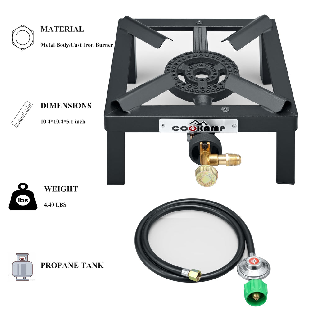 Single High Pressure Propane Camp Stove with Adjustable Regulator and Hose B953348