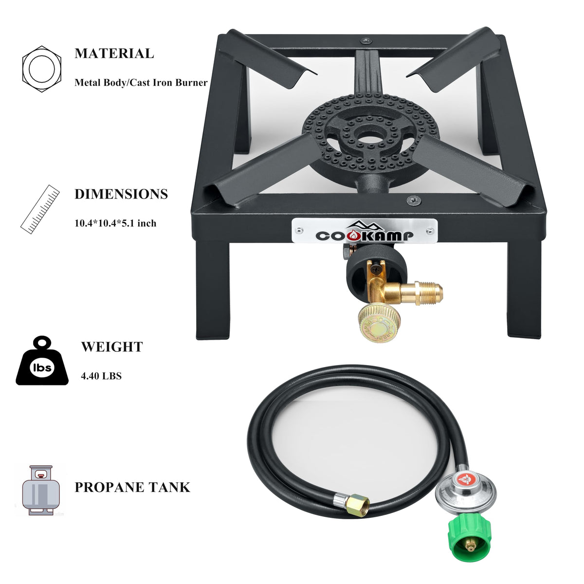 Single High Pressure Propane Camp Stove with Adjustable Regulator and Hose B953348